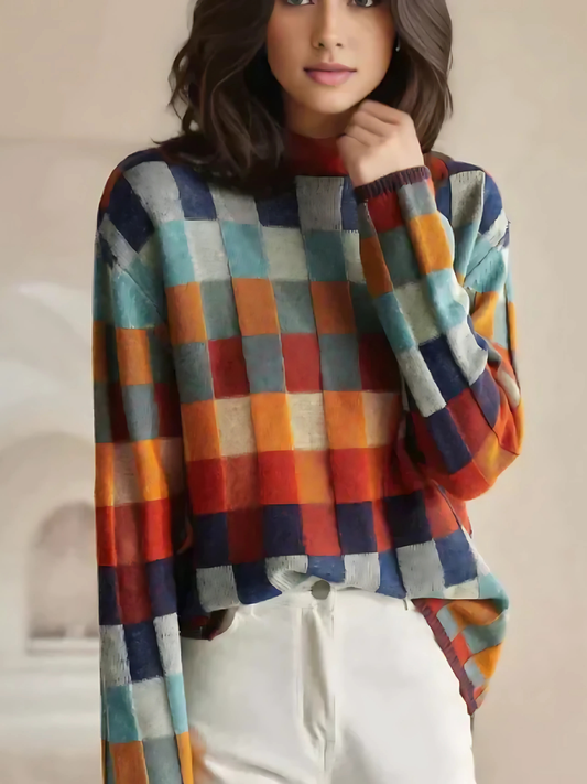 Women's Turtleneck Sweater | Checkered