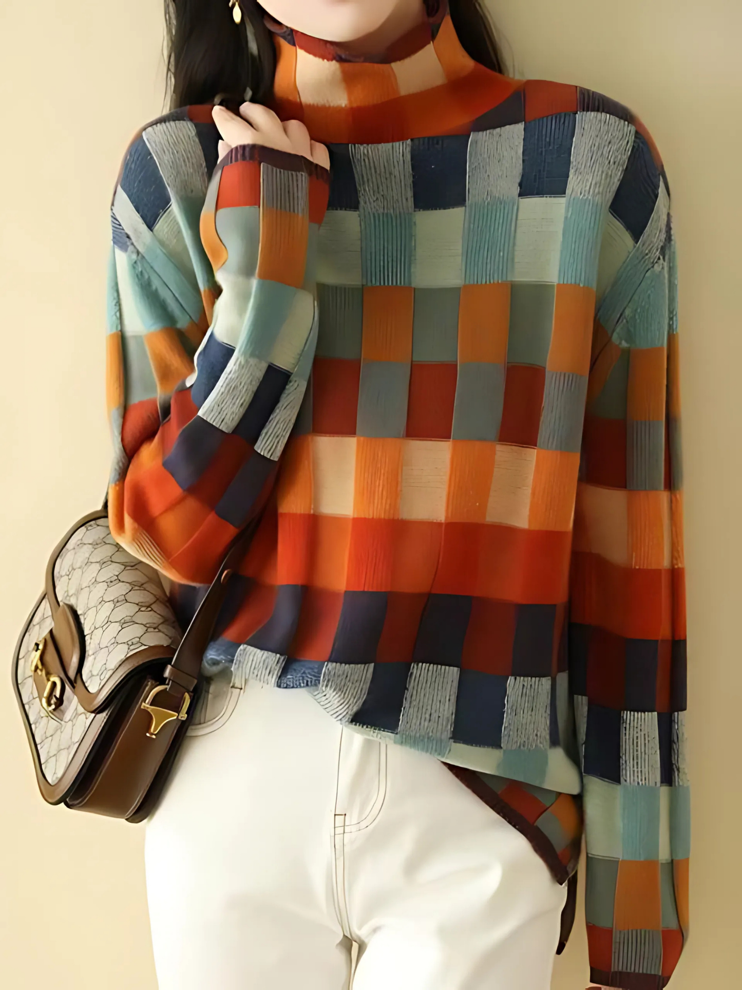 Women's Turtleneck Sweater | Checkered1