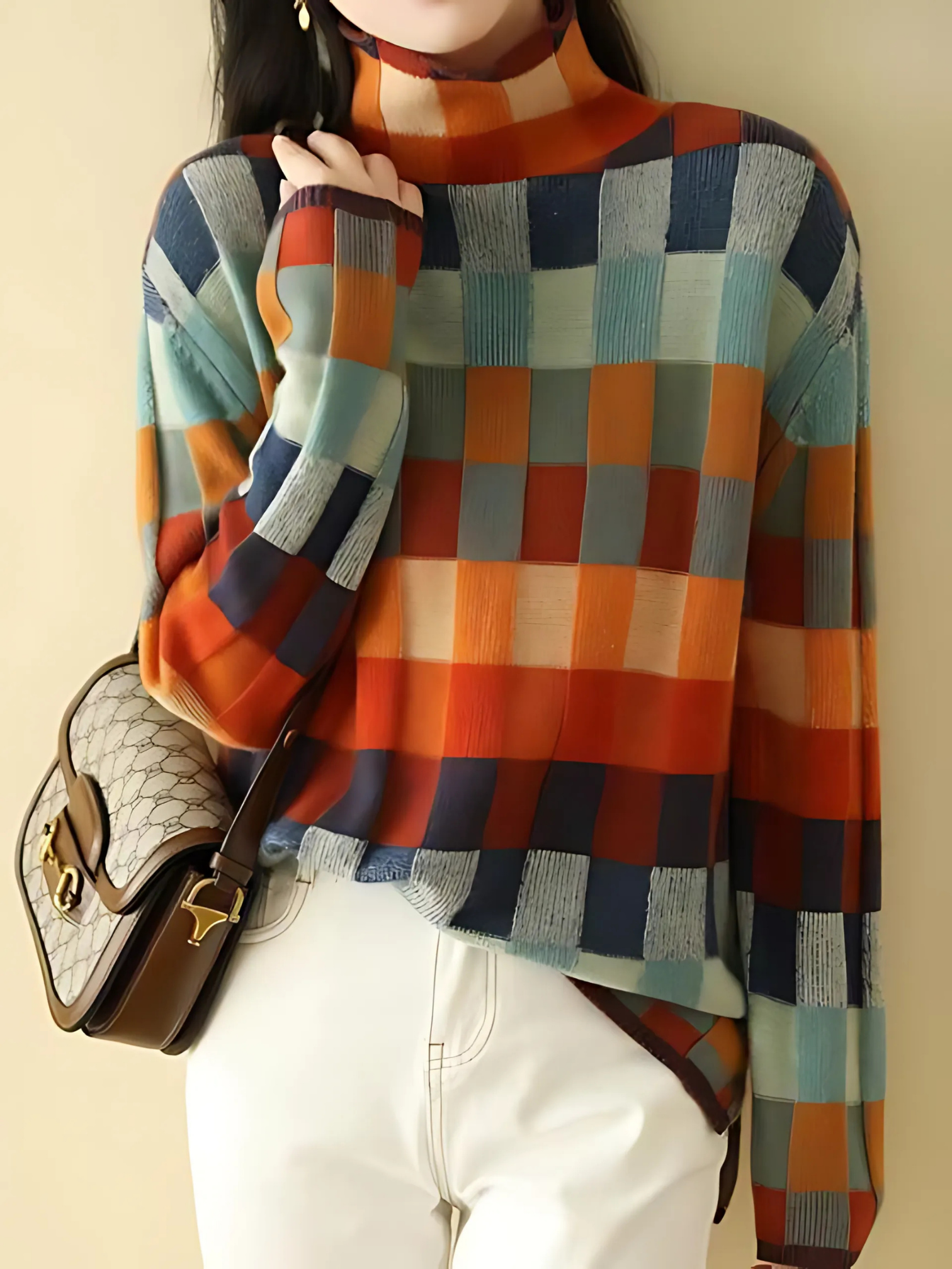 Women's Turtleneck Sweater | Checkered1