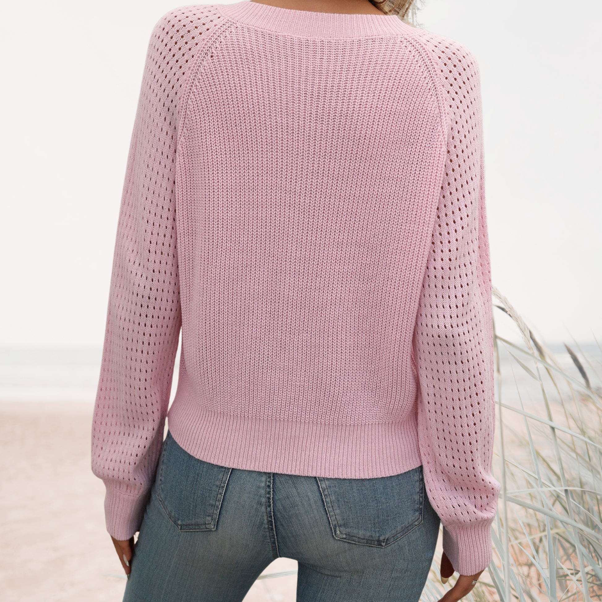 Women's V-Neck Knit Sweater, Soft Cotton Blend & Breathable | Blush pink 3