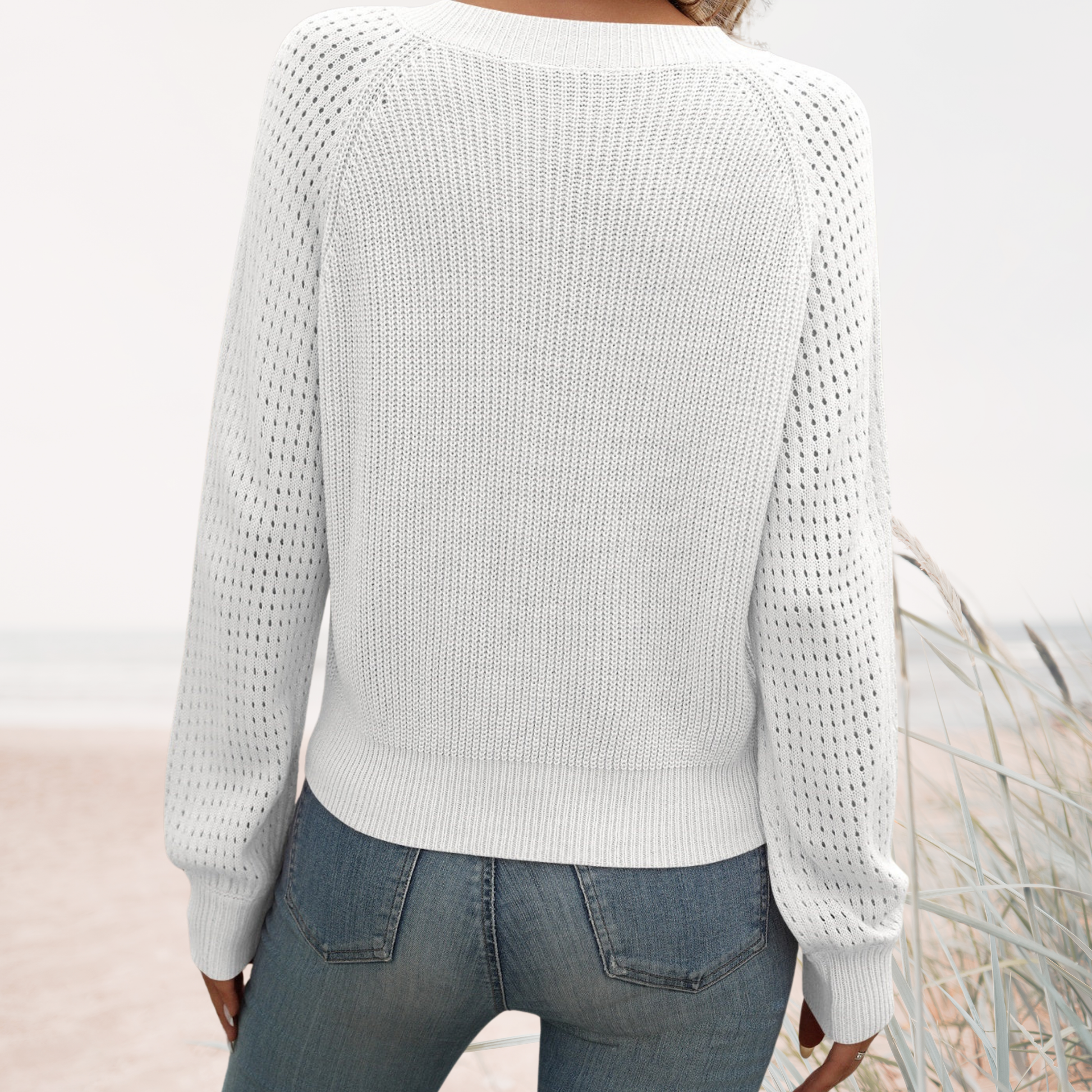 Women's V-Neck Knit Sweater, Soft Cotton Blend & Breathable | White 3