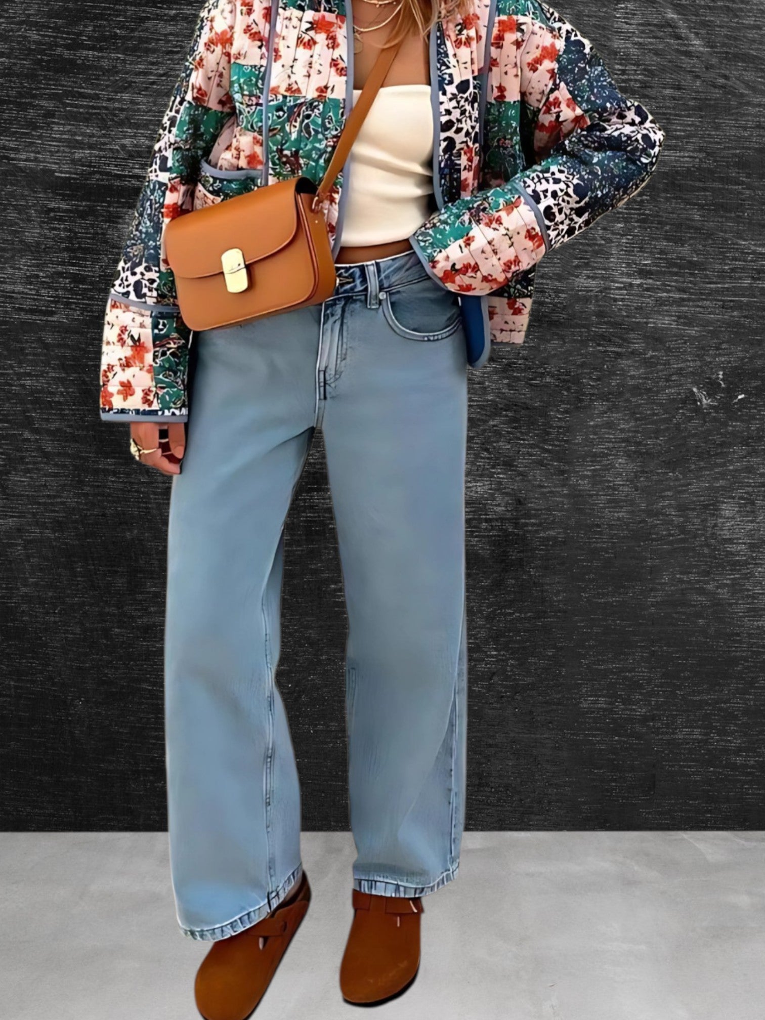 Women's Vintage Patchwork Jacket with Long Sleeves for Casual Wear | Green/Blue