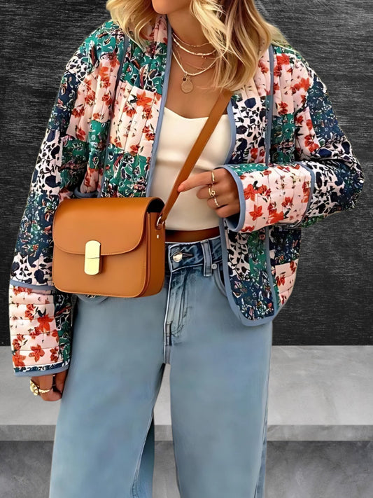 Women's Vintage Patchwork Jacket with Long Sleeves for Casual Wear | Green/Blue 2