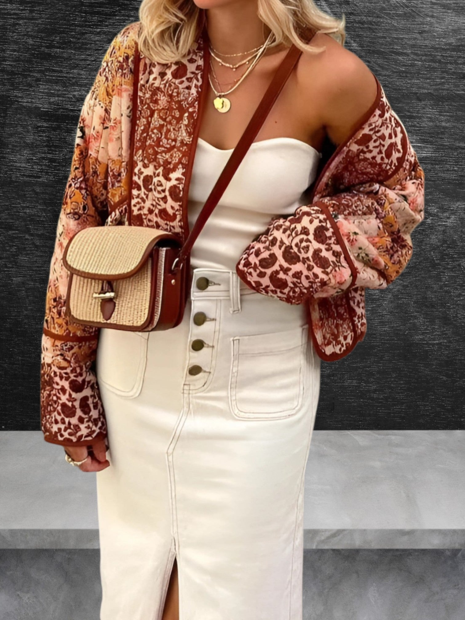 Women's Vintage Patchwork Jacket with Long Sleeves for Casual Wear | Red/Orange 2