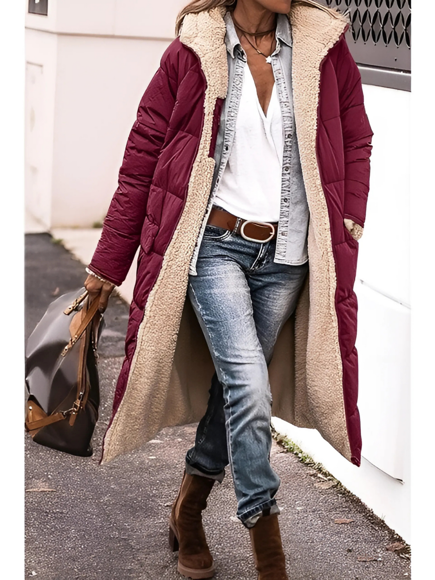 Women's Winter Coats | Reversible, Hooded | Wine Red