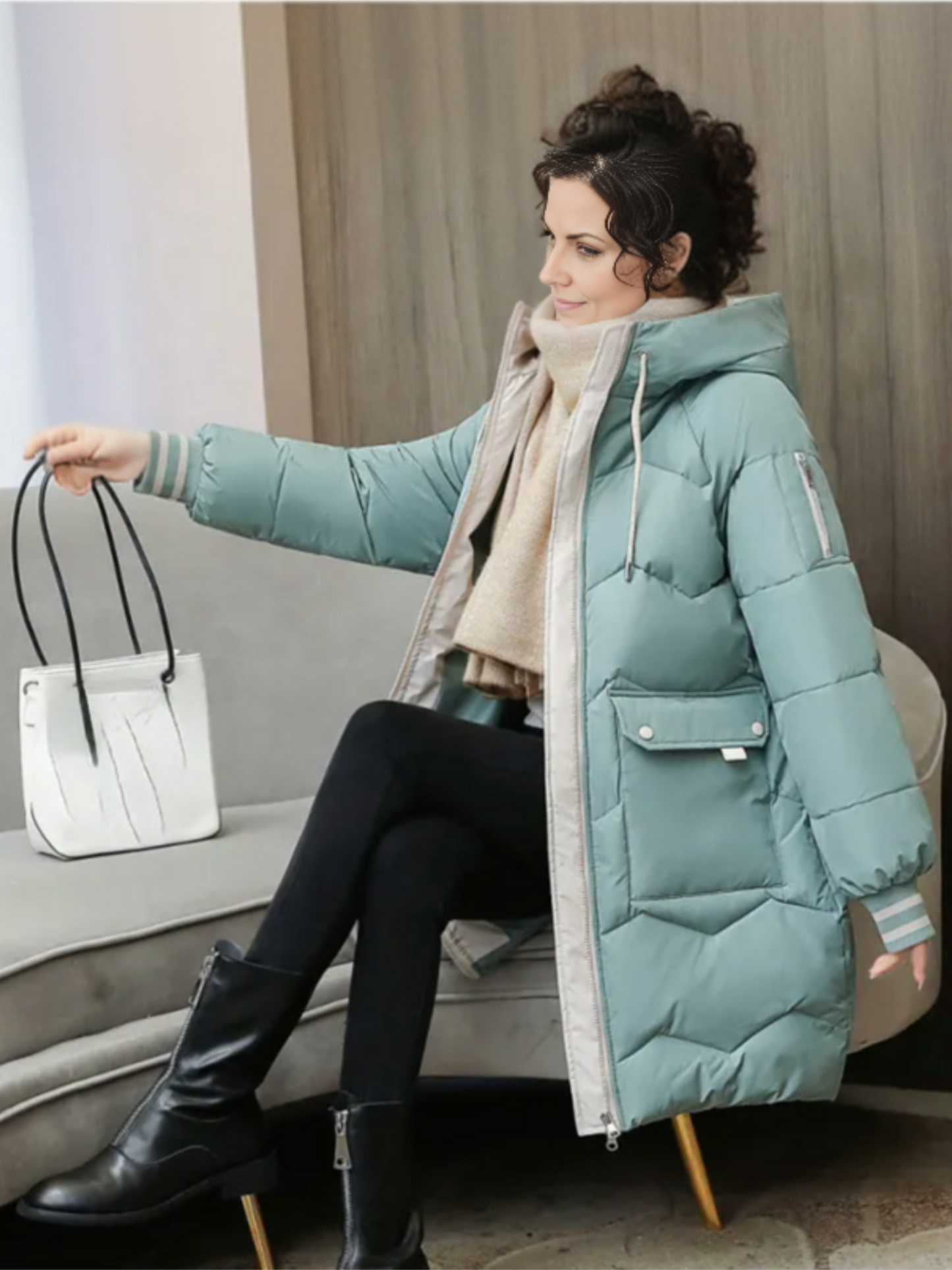 Women's Winter Parka | Long Length, Hooded | Light Green