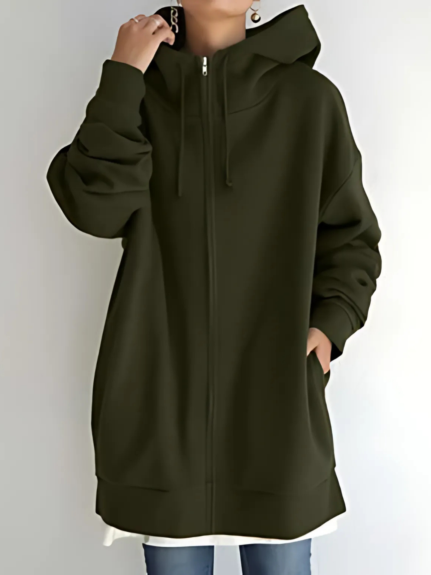 Women's Zip-Up Hoodie | with Pockets | Army Green