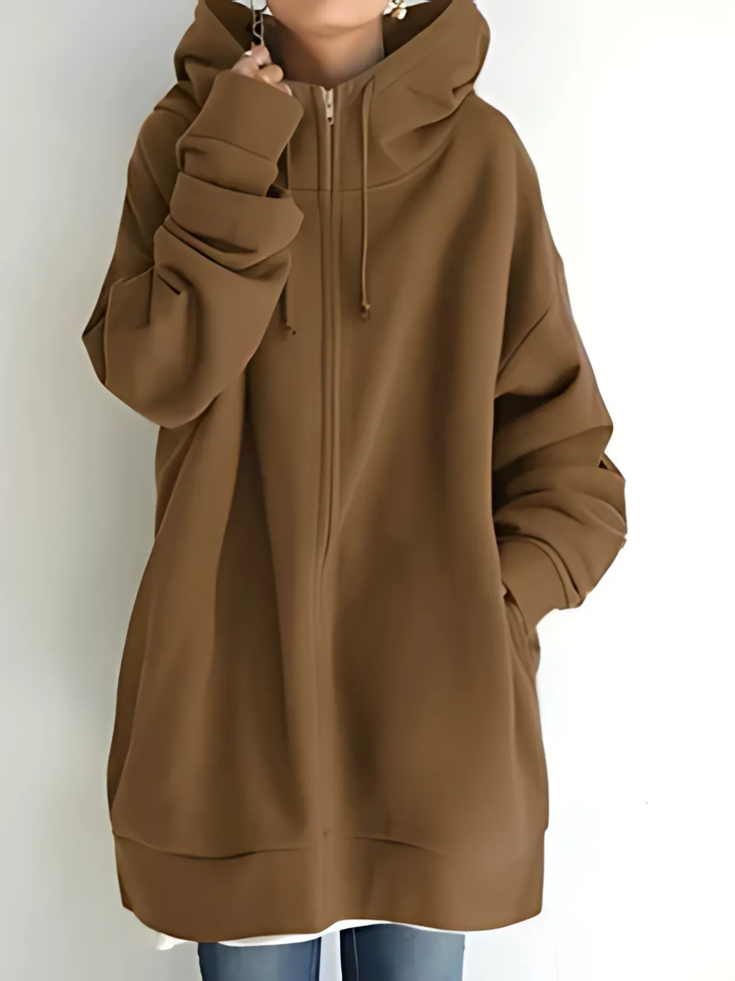 Women's Zip-Up Hoodie | with Pockets | Brown