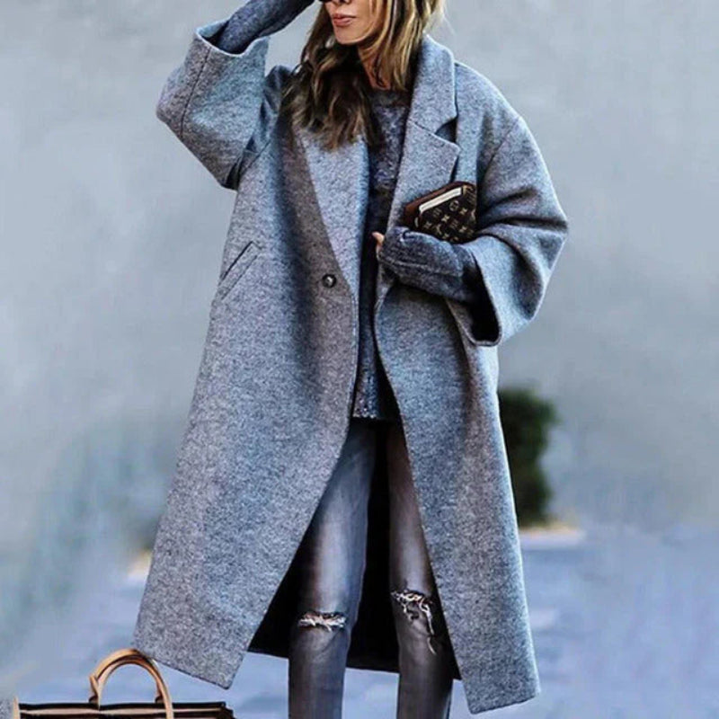 Wool Coat For Women | Elegant, Full-Length Design | Winter | Gray