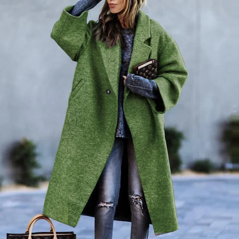 Wool Coat For Women | Elegant, Full-Length Design | Winter | Green