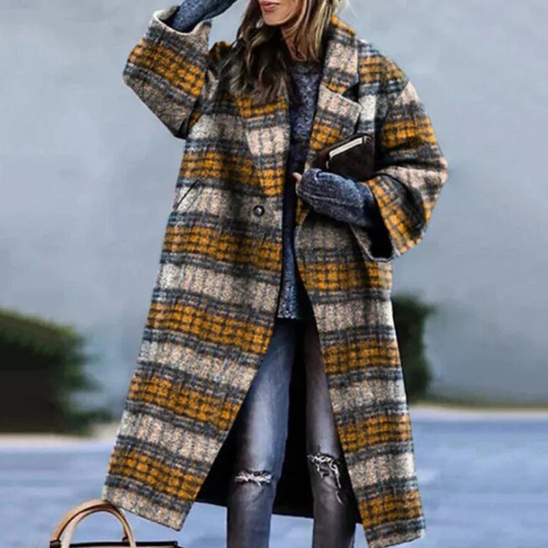 Wool Coat For Women | Elegant, Full-Length Design | Winter | Yellow