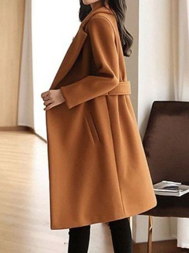 Wool Coat Women, Belted Design | Long Length | Brown1