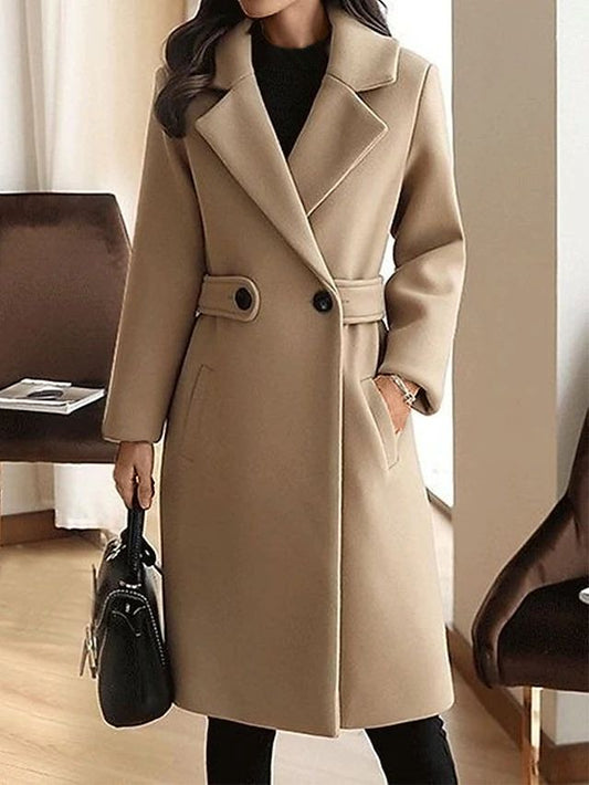 Wool Coat Women, Belted Design | Long Length | Khaki