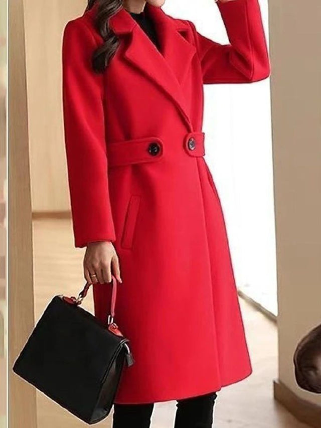 Wool Coat Women, Belted Design | Long Length | Red