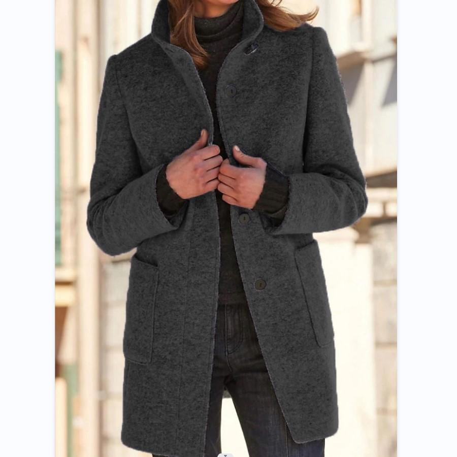 Wool Coat Women, Retro Button Closure | Winter | Black
