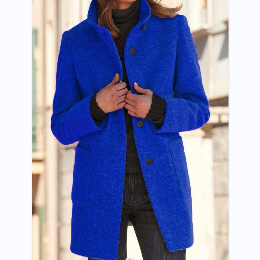 Wool Coat Women, Retro Button Closure | Winter | Blue
