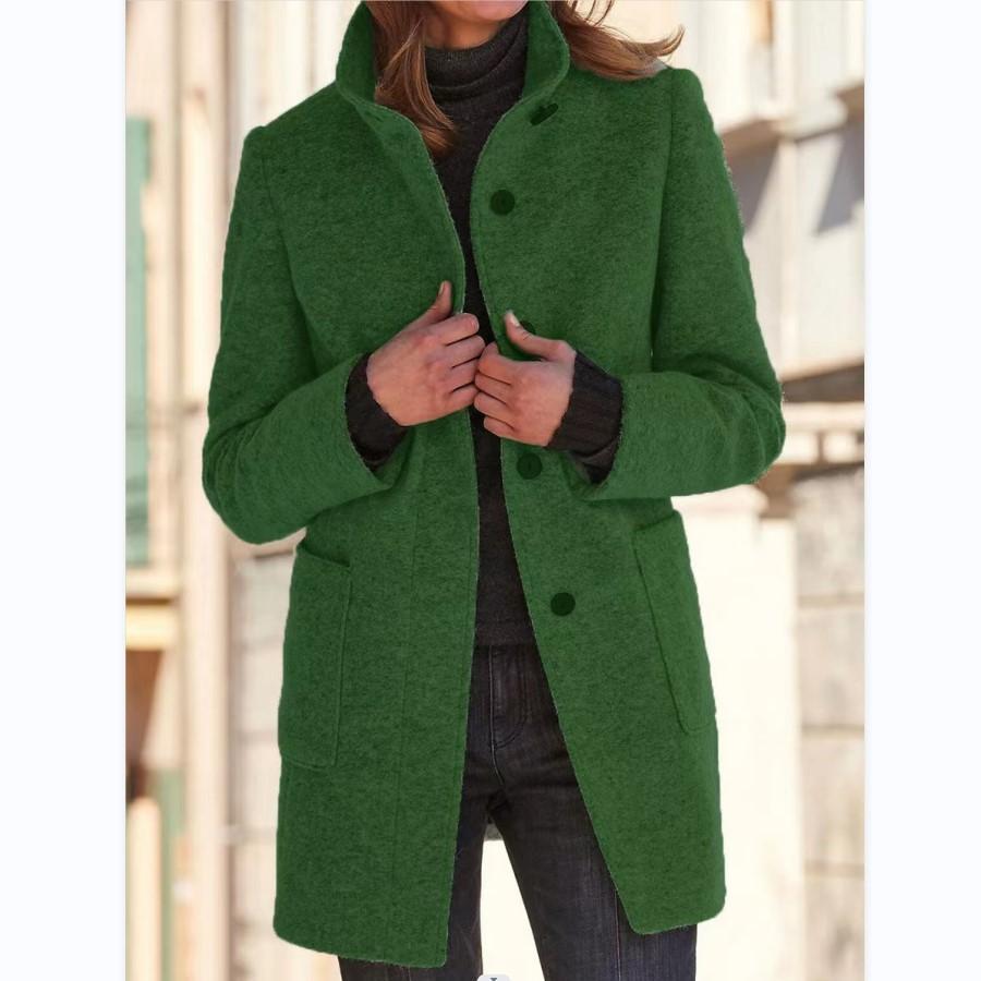 Wool Coat Women, Retro Button Closure | Winter | Green