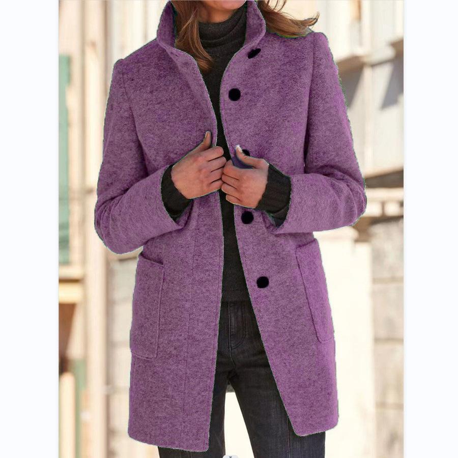 Wool Coat Women, Retro Button Closure | Winter | Light Purple