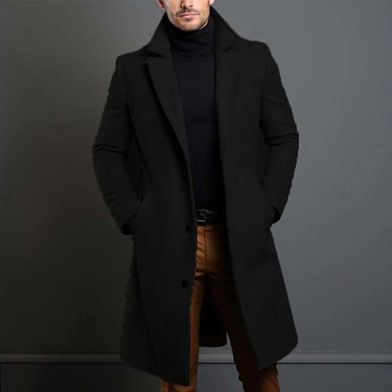 Wool Coat for Men | Weather-Resistant | Black