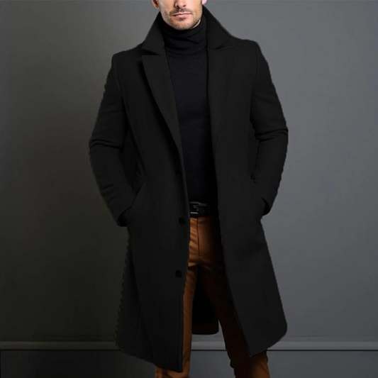 Wool Coat for Men | Weather-Resistant | Black
