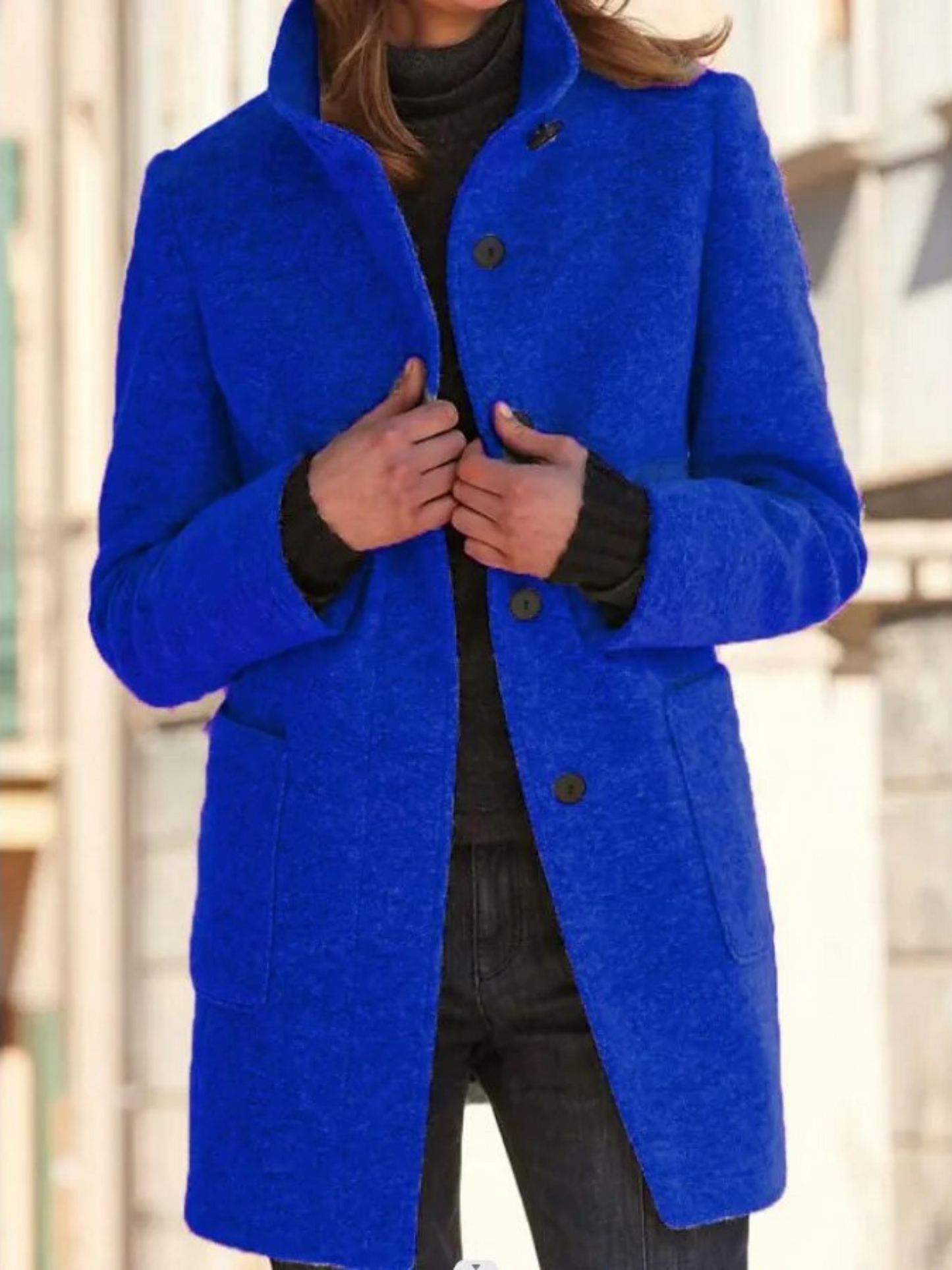 Wool Coat for Women | Elegant Fit, Button Closure | Blue