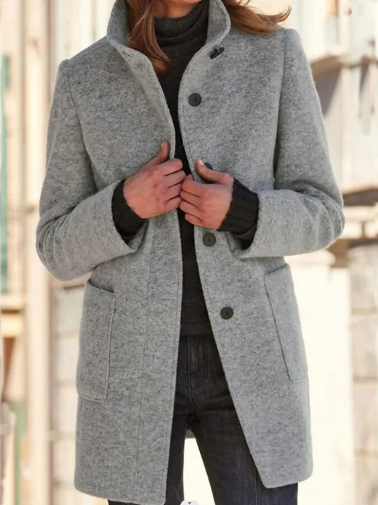 Wool Coat for Women | Elegant Fit, Button Closure | Gray