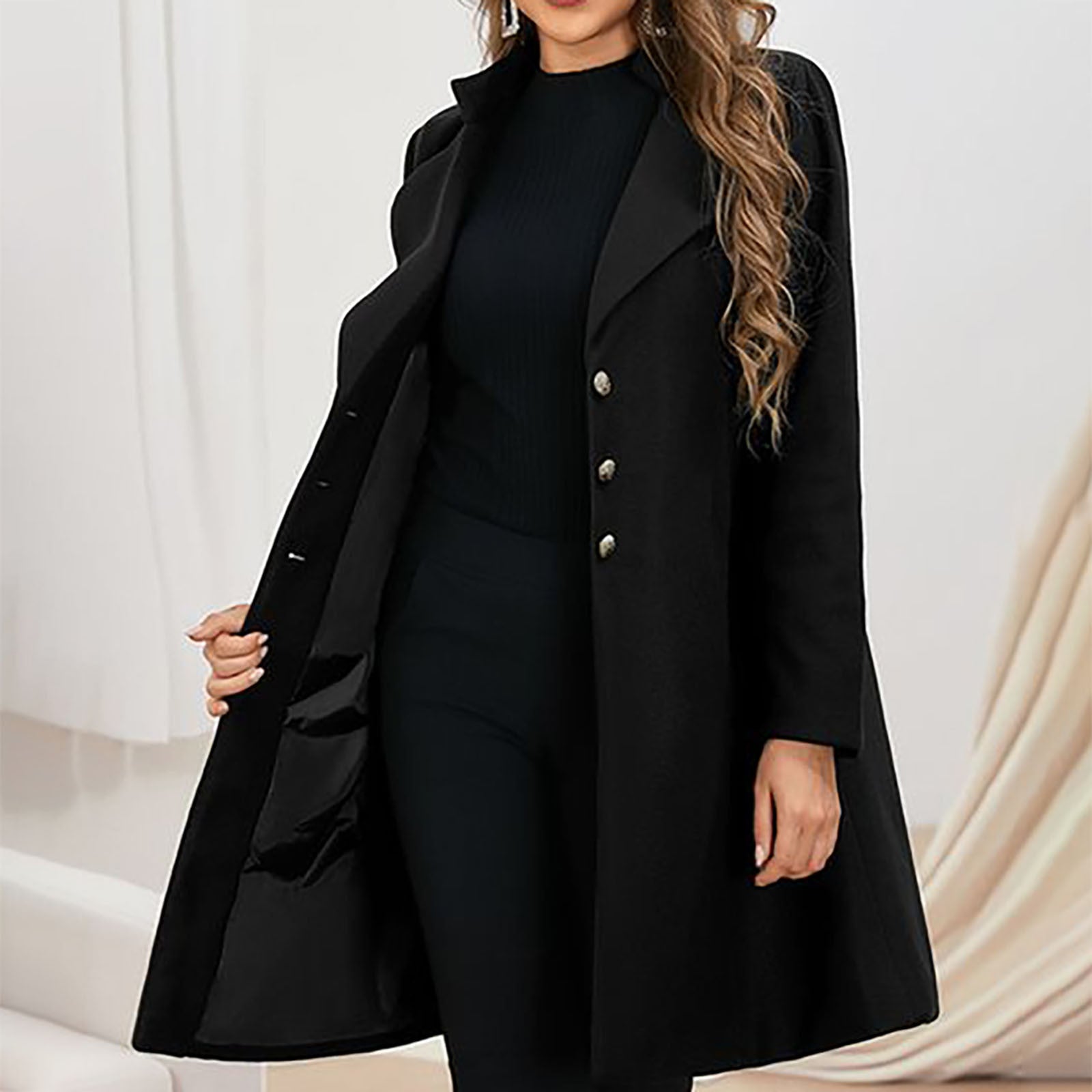 Wool Coat for Women | Tailored Fit, Classic Design | Black1