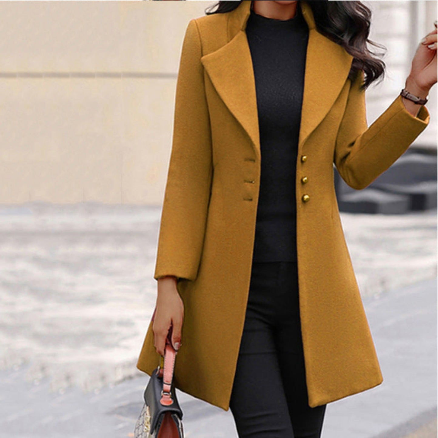 Wool Coat for Women | Tailored Fit, Classic Design | Yellow