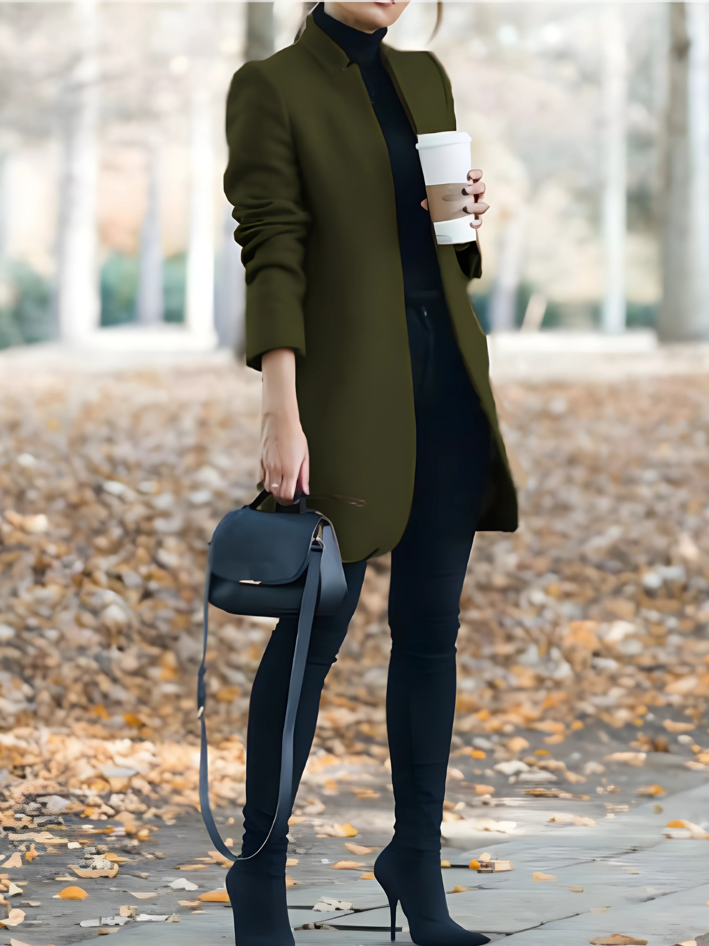 Wool Coat for Women with Stand-Up Collar | Winter | Army Green