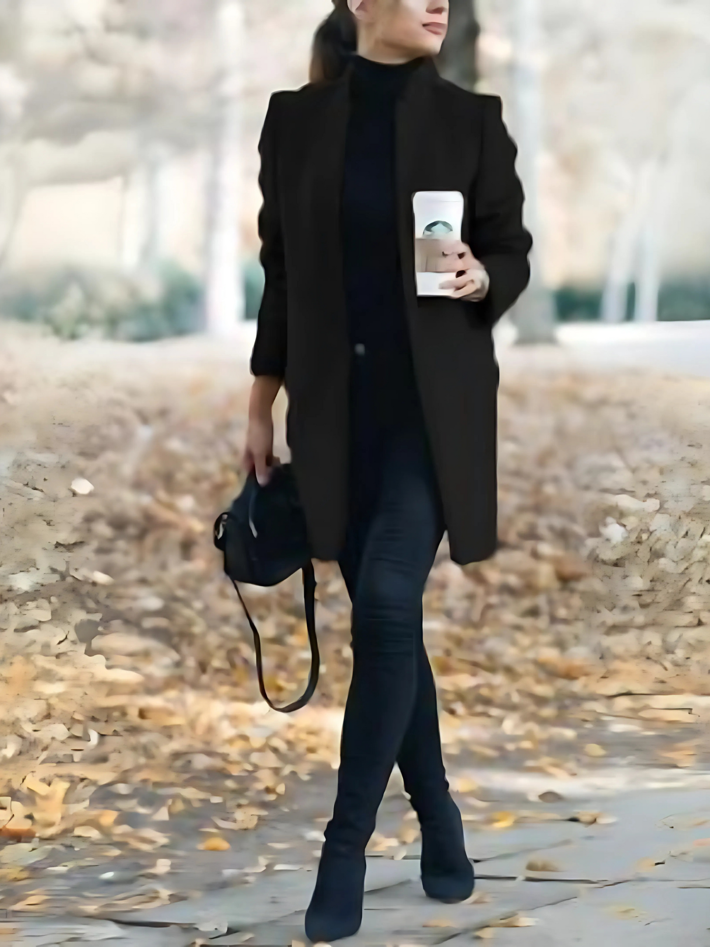 Wool Coat for Women with Stand-Up Collar | Winter | Black