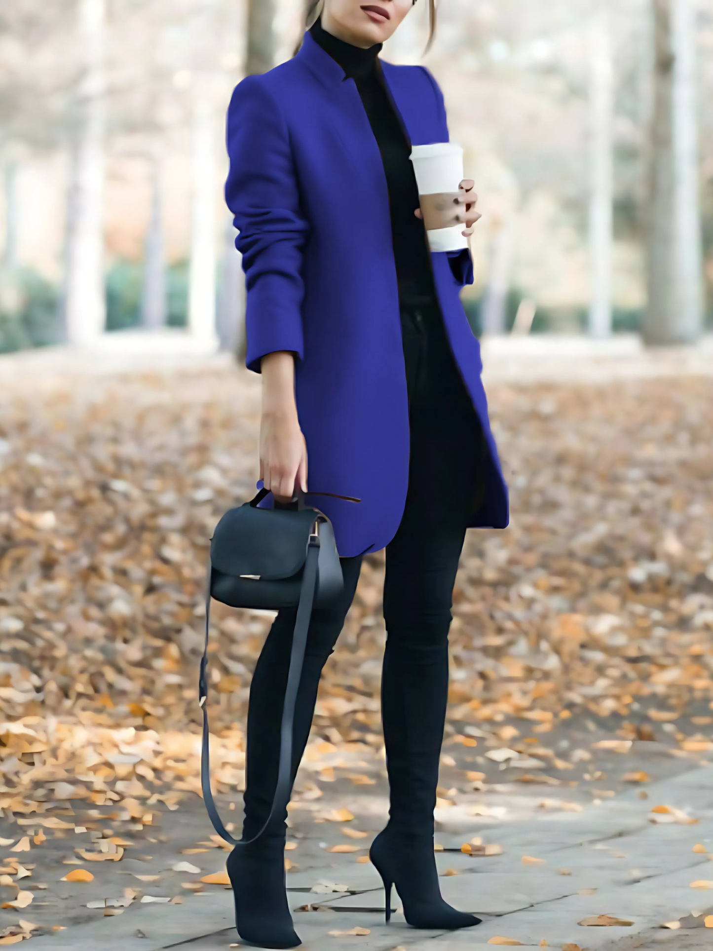 Wool Coat for Women with Stand-Up Collar | Winter | Blue