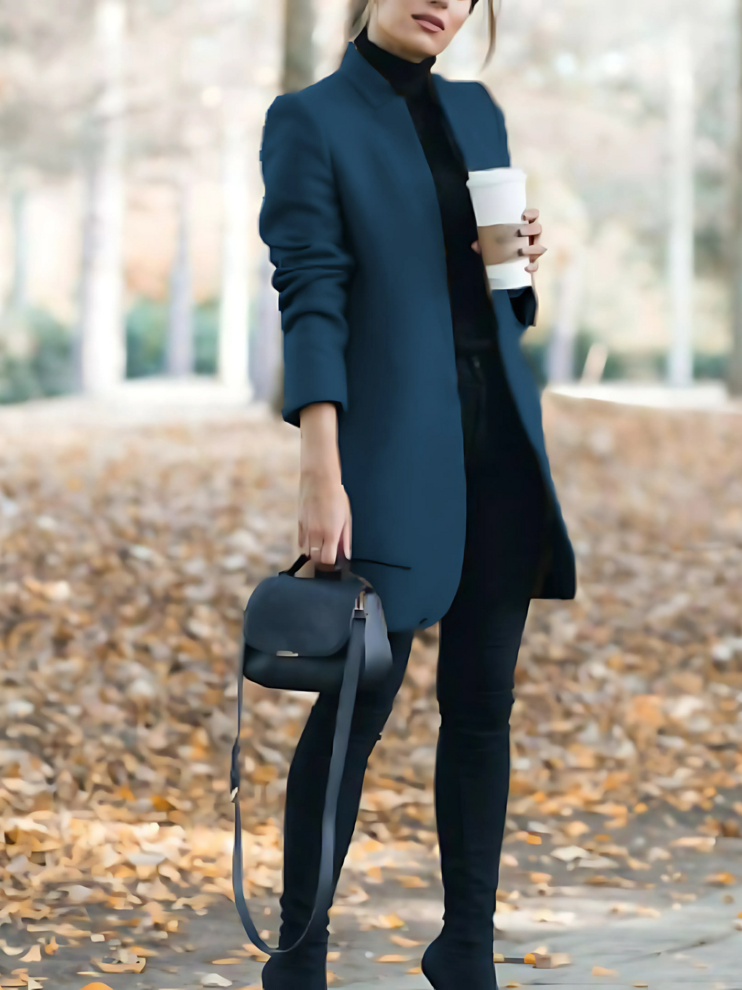 Wool Coat for Women with Stand-Up Collar | Winter | Blue Green