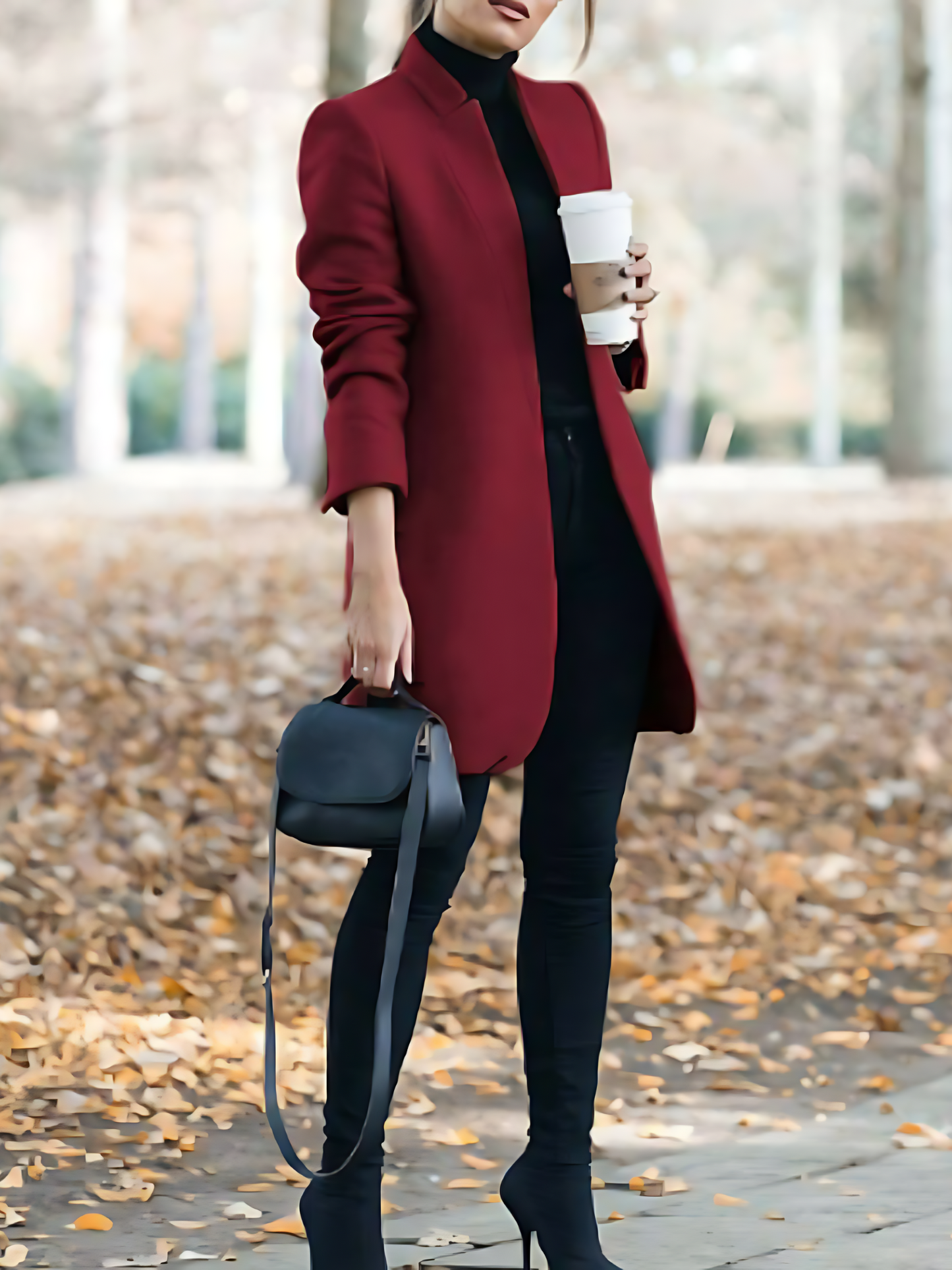 Wool Coat for Women with Stand-Up Collar | Winter | Burgundy