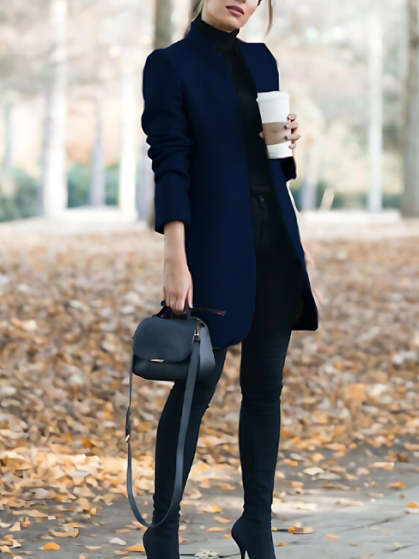 Wool Coat for Women with Stand-Up Collar | Winter | Dark Blue