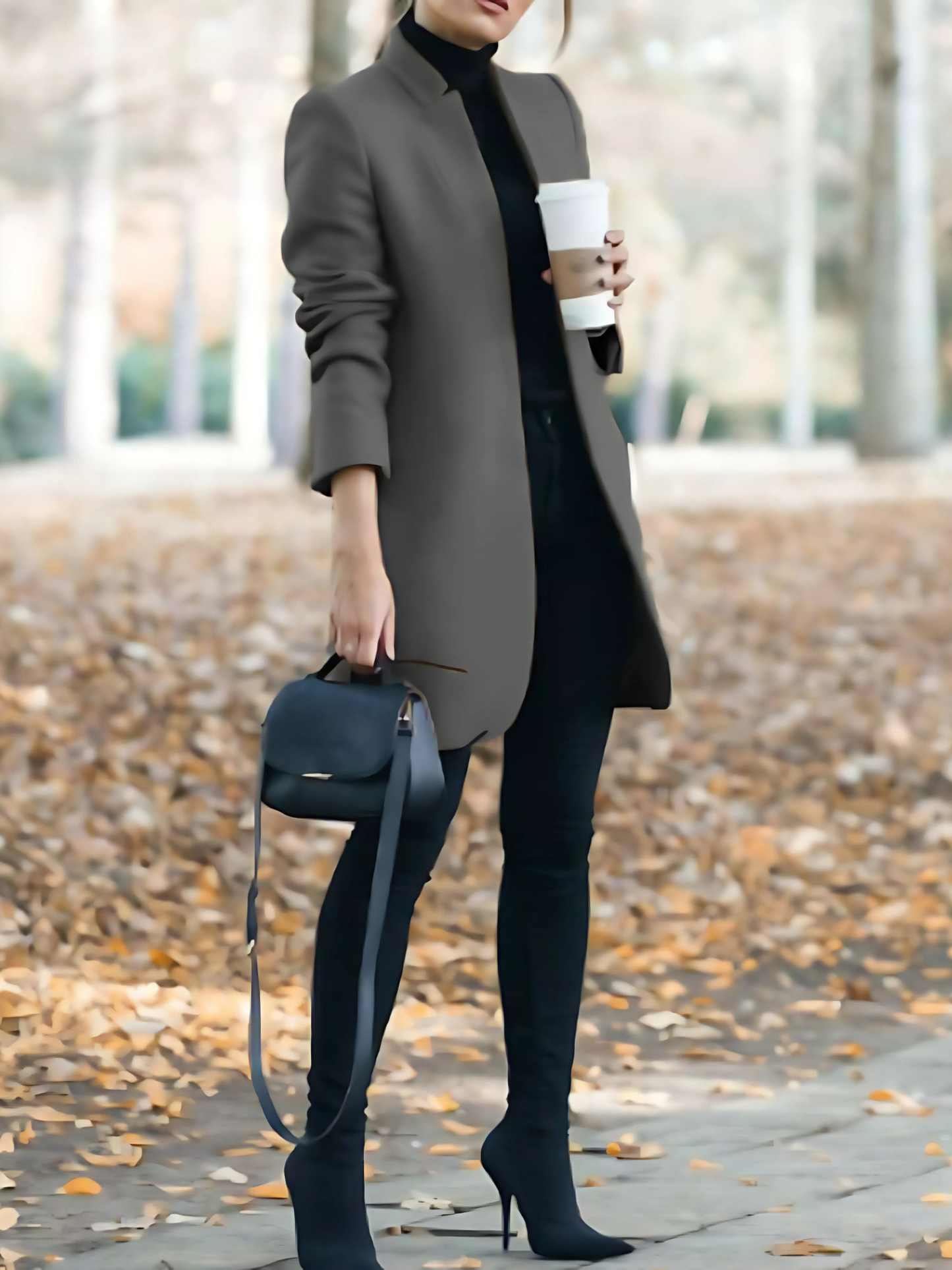 Wool Coat for Women with Stand-Up Collar | Winter | Dark Gray