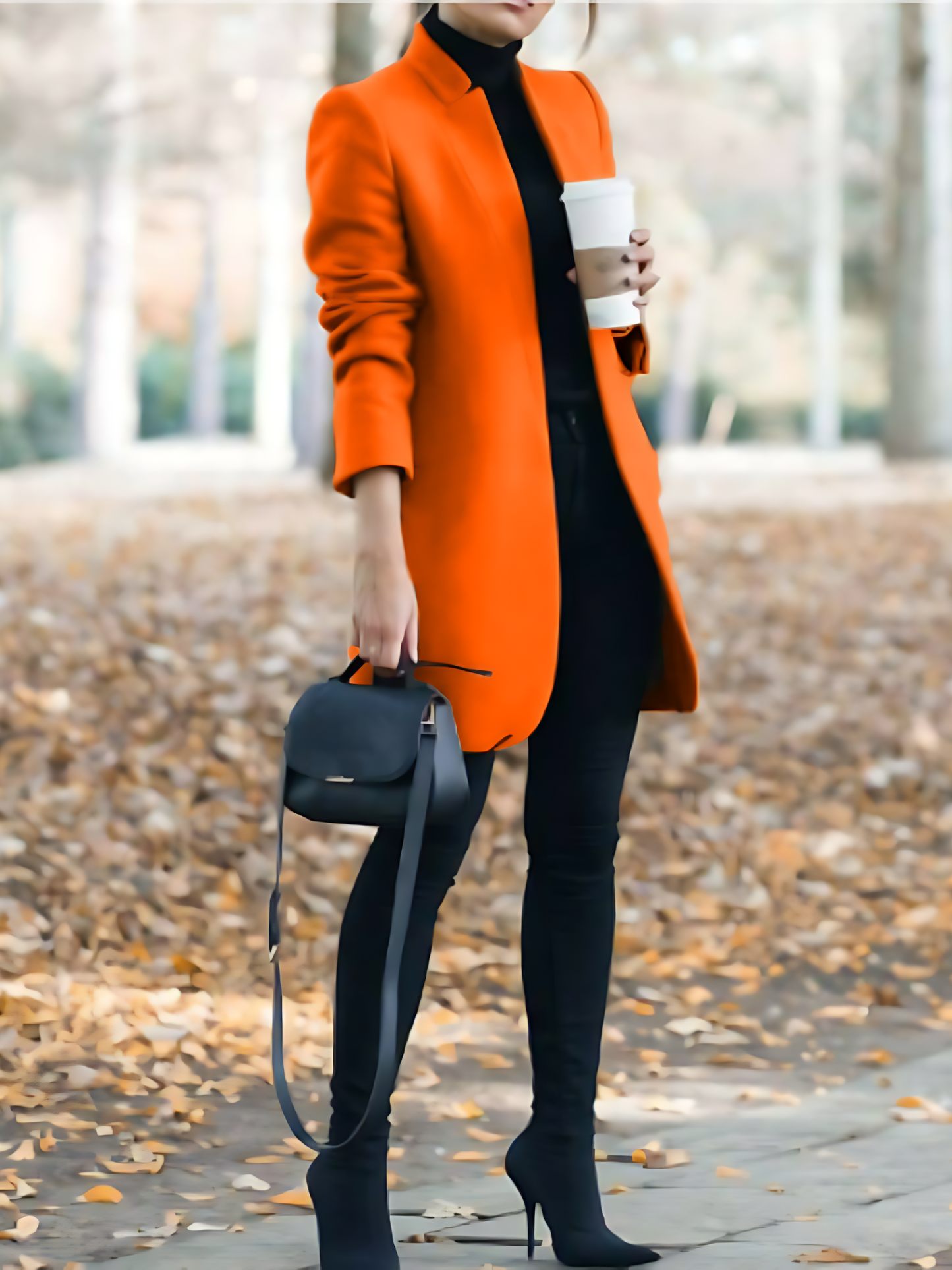 Wool Coat for Women with Stand-Up Collar | Winter | Orange
