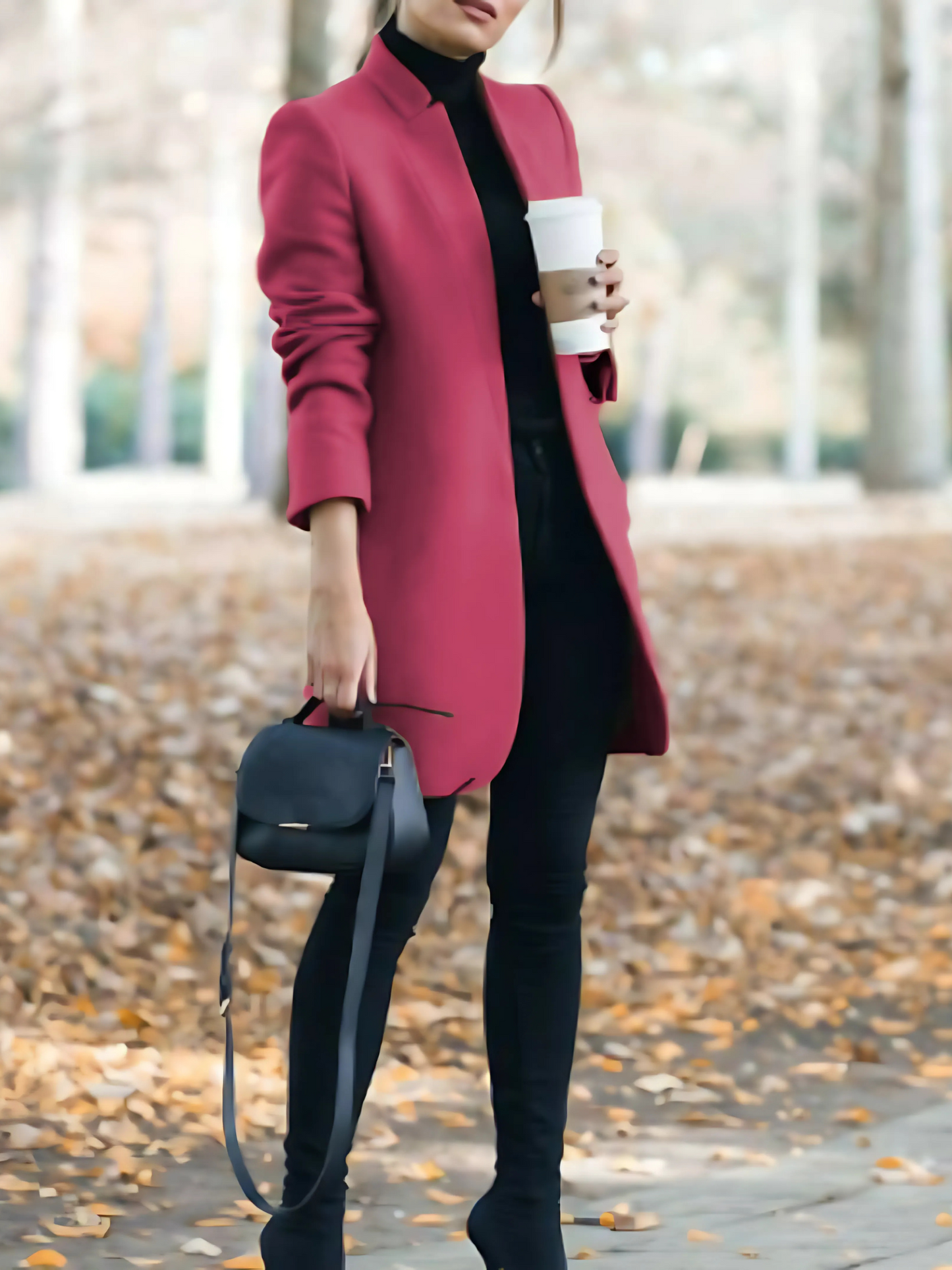 Wool Coat for Women with Stand-Up Collar | Winter | Pink