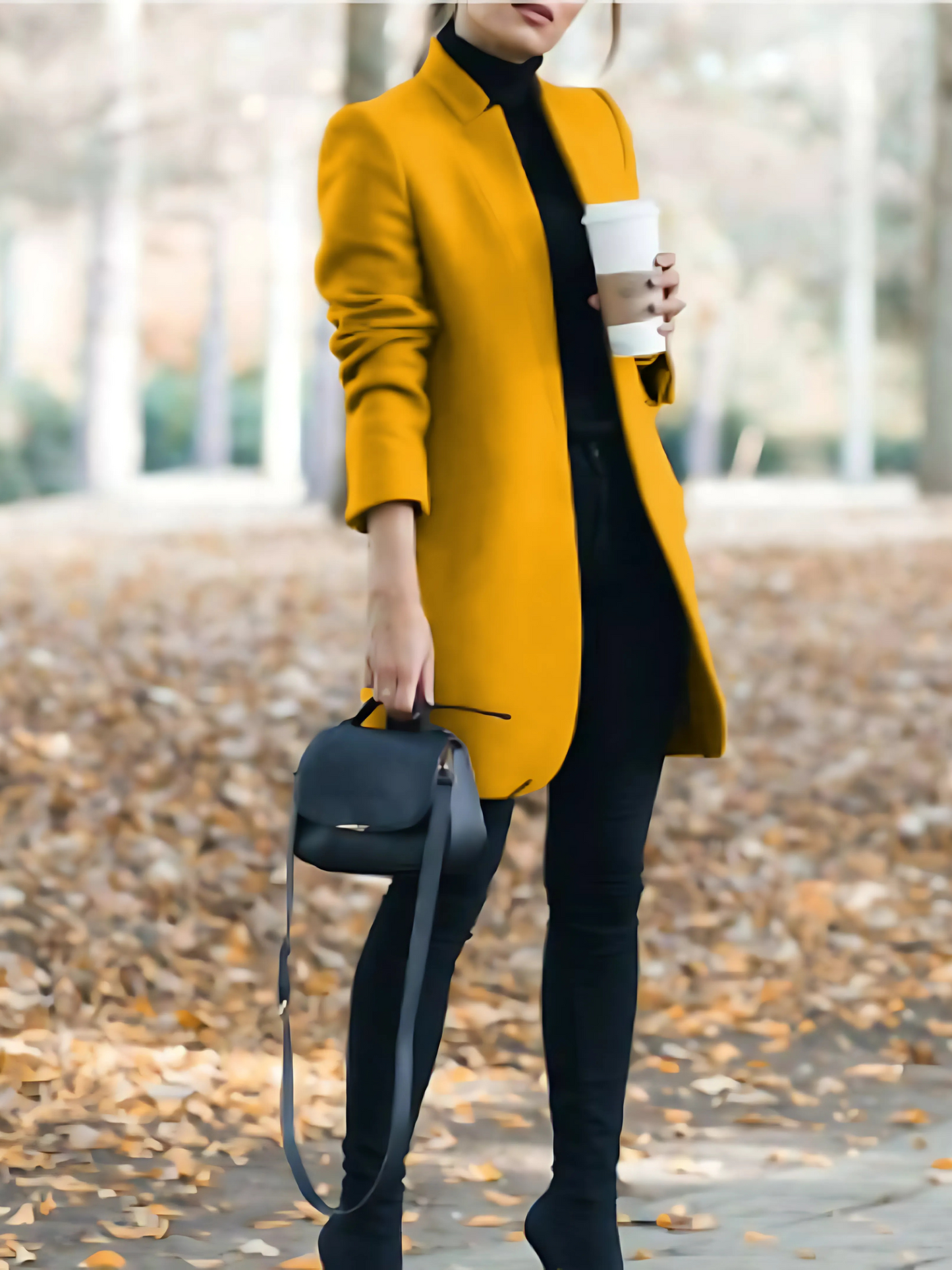 Wool Coat for Women with Stand-Up Collar | Winter | Yellow