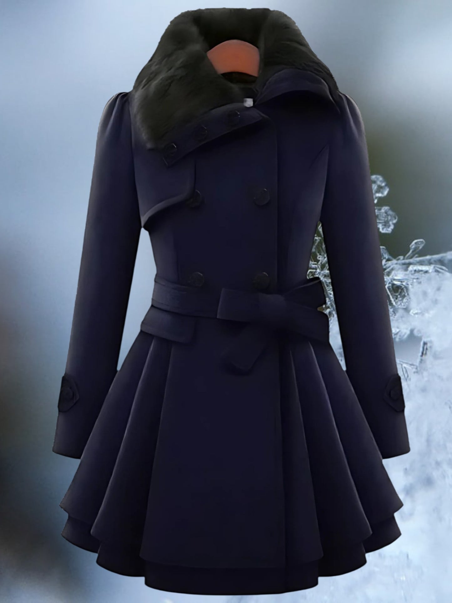 Wool Coat with Belt | Double-Breasted | Dark Blue