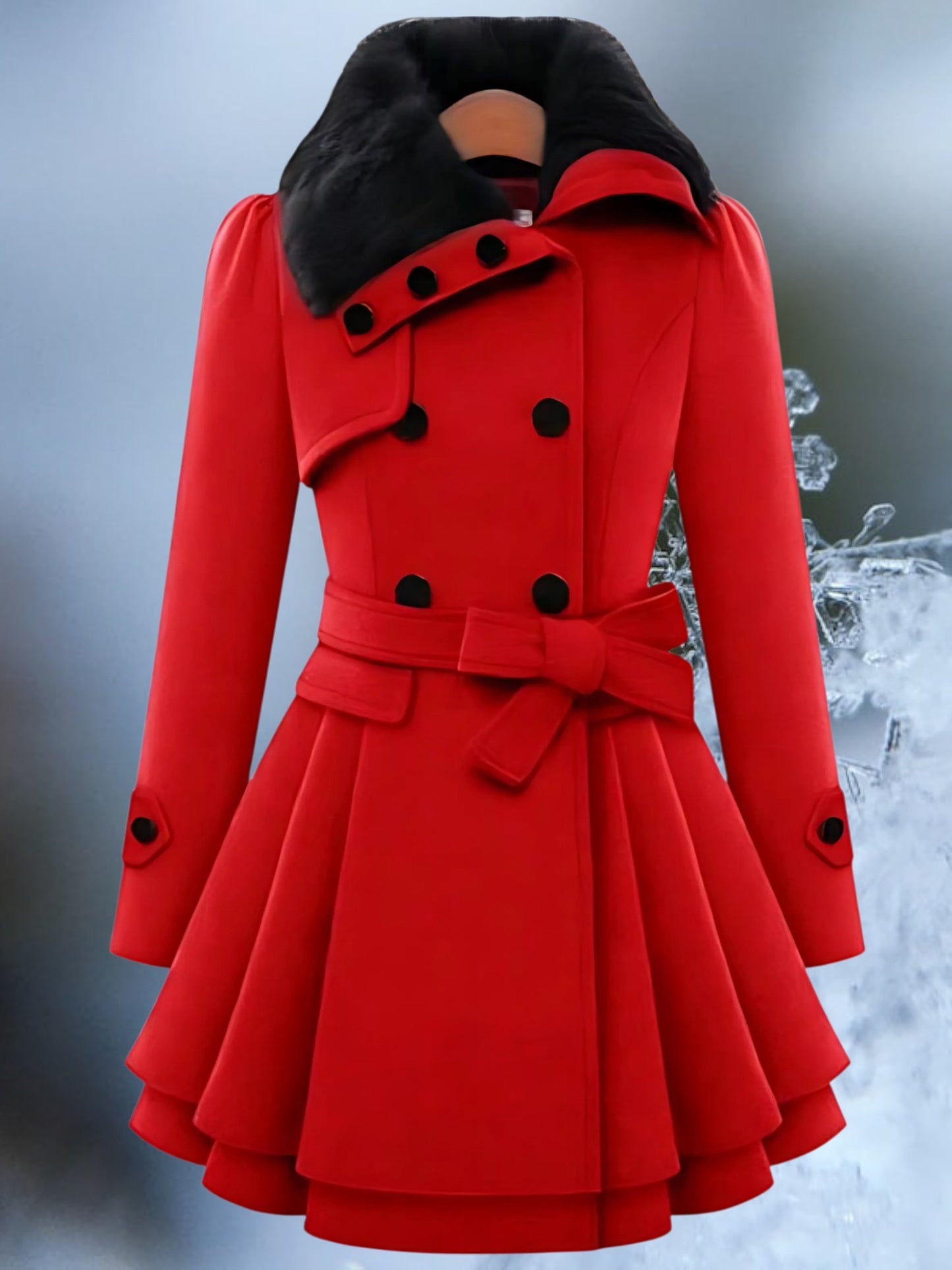 Wool Coat with Belt | Double-Breasted | Red