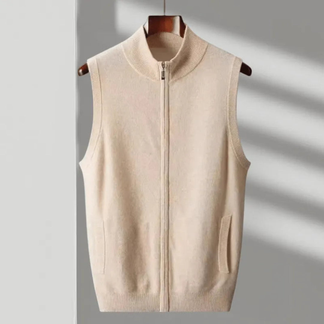 Wool Full-Zip Vest for Men | Sleeveless | Beige1