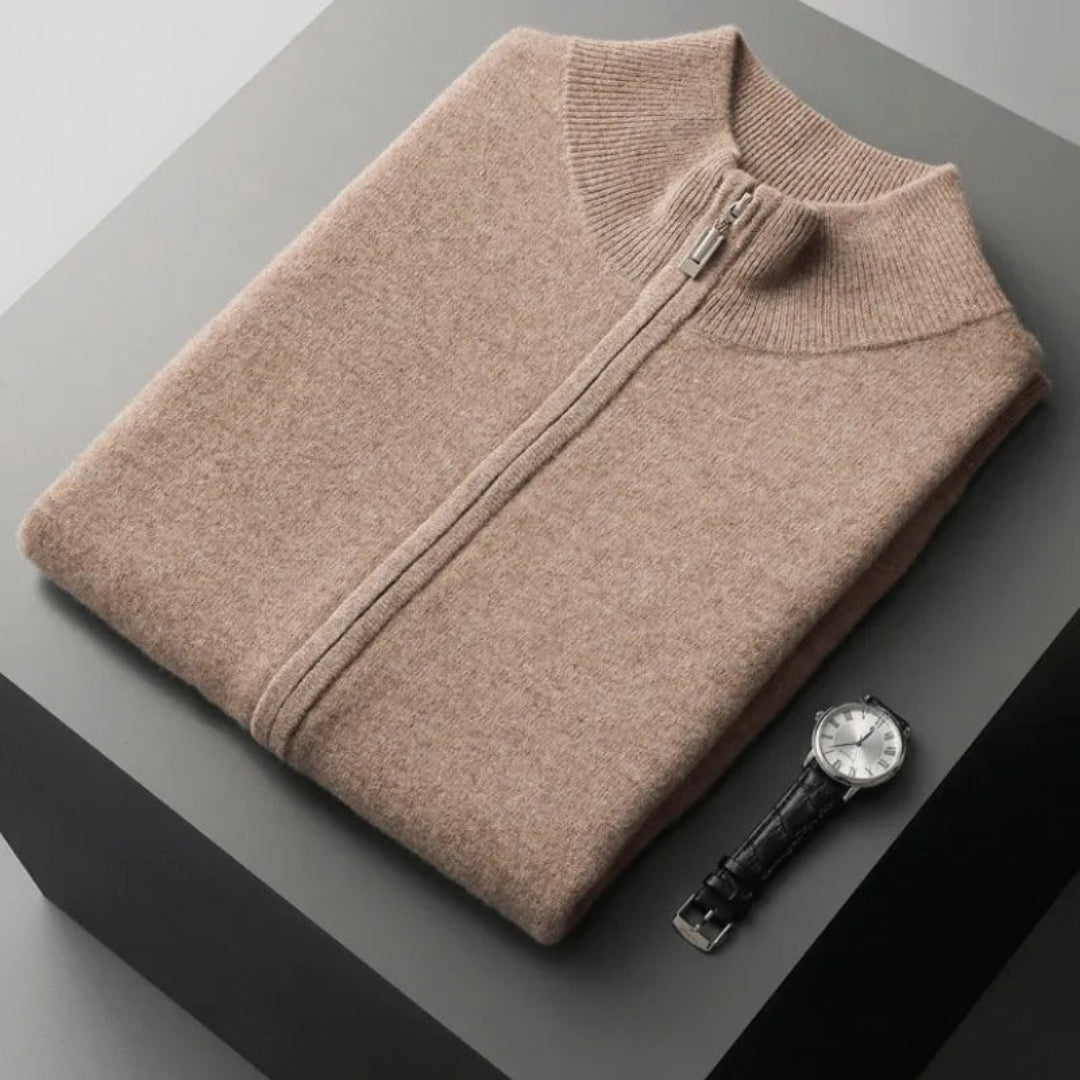 Wool Full-Zip Vest for Men | Sleeveless | Khaki