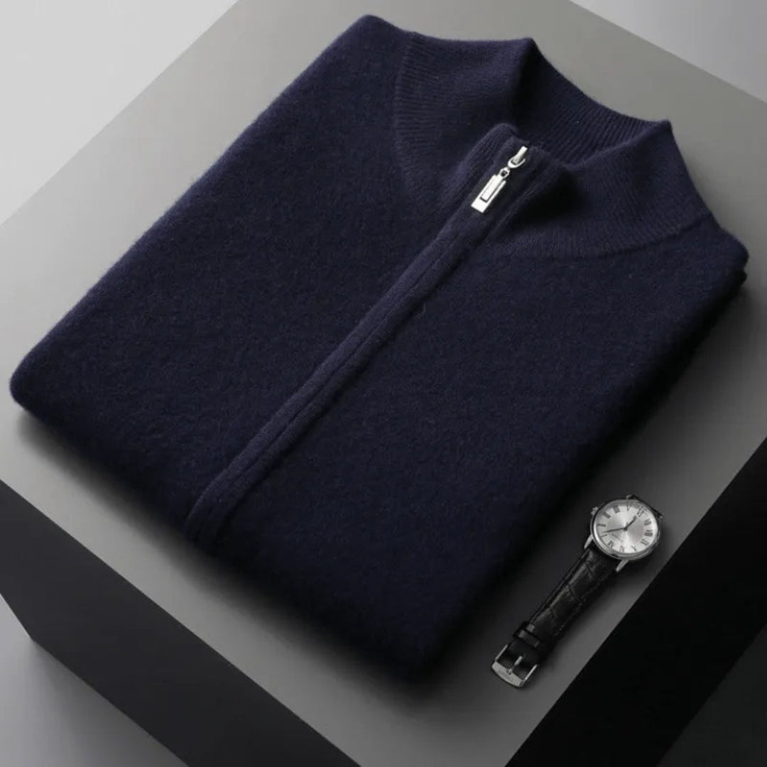 Wool Full-Zip Vest for Men | Sleeveless | Navy blue