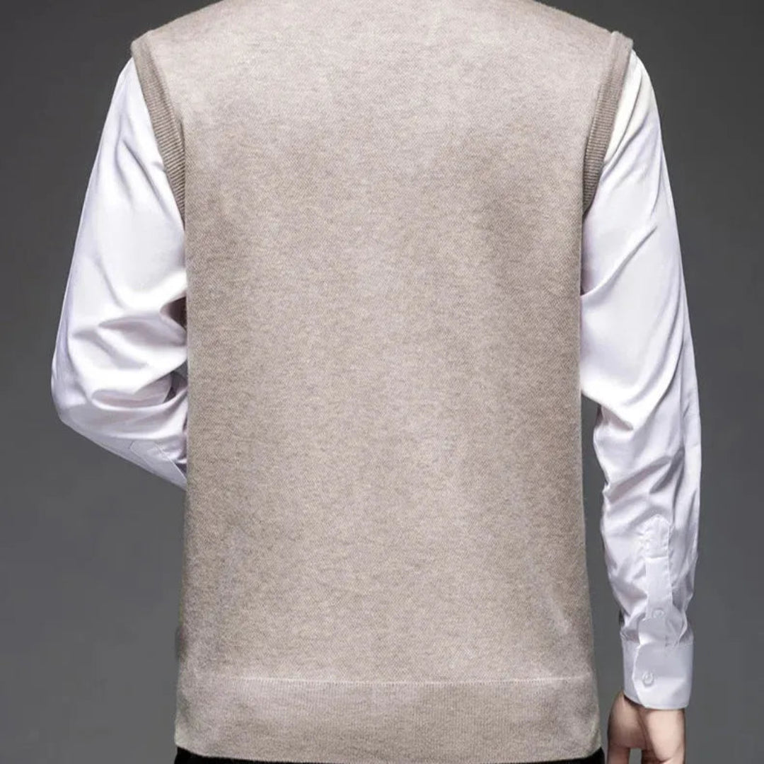 Wool Vest for Men | Classic Argyle Sleeveless | Tailored Fit | Beige1