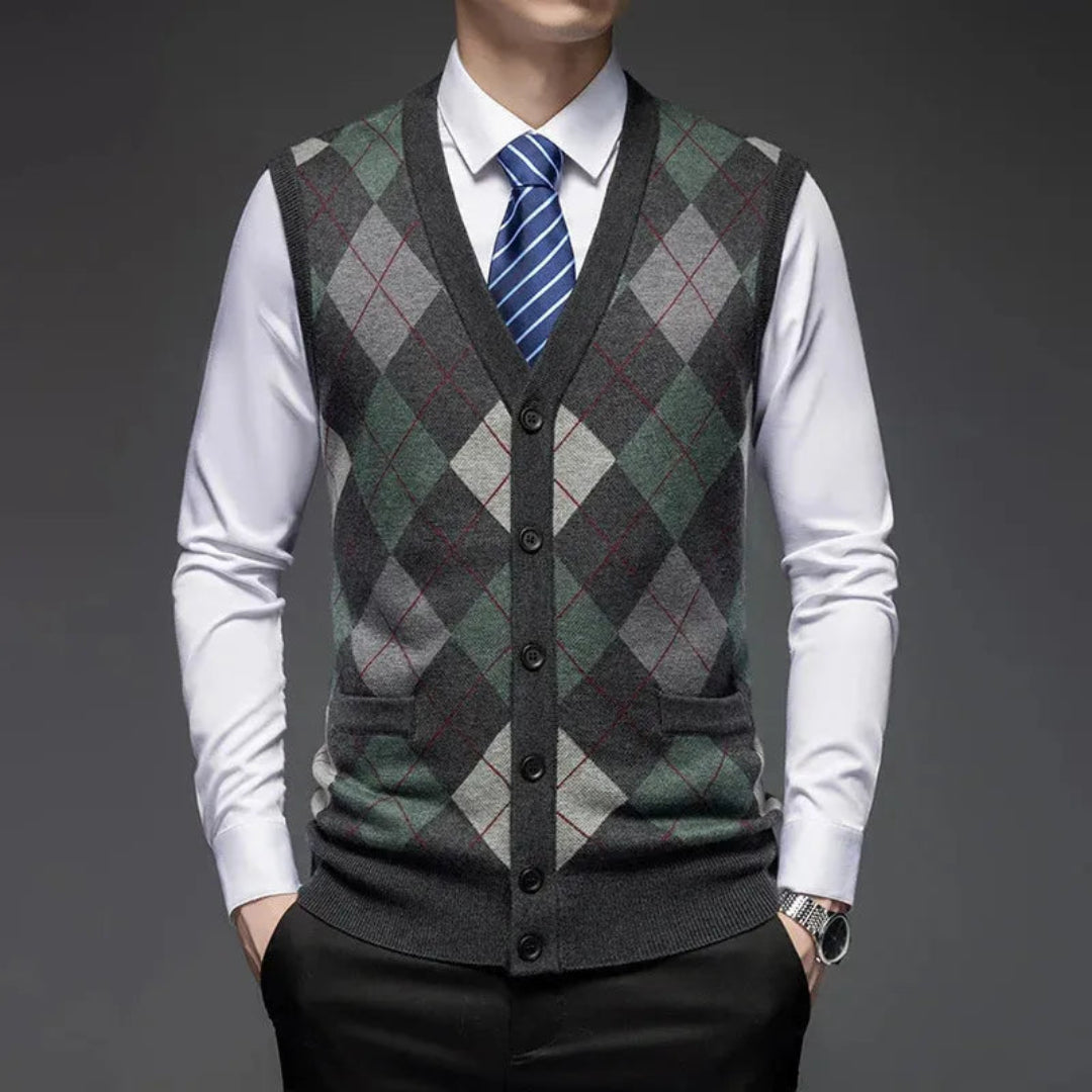 Wool Vest for Men | Classic Argyle Sleeveless | Tailored Fit | Dark Gray