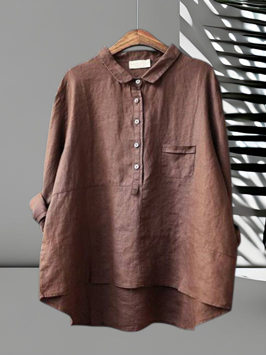 Wrenley | Women's Casual Long Sleeve Shirt with Lapel Neck in Lightweight Polyester | Brown