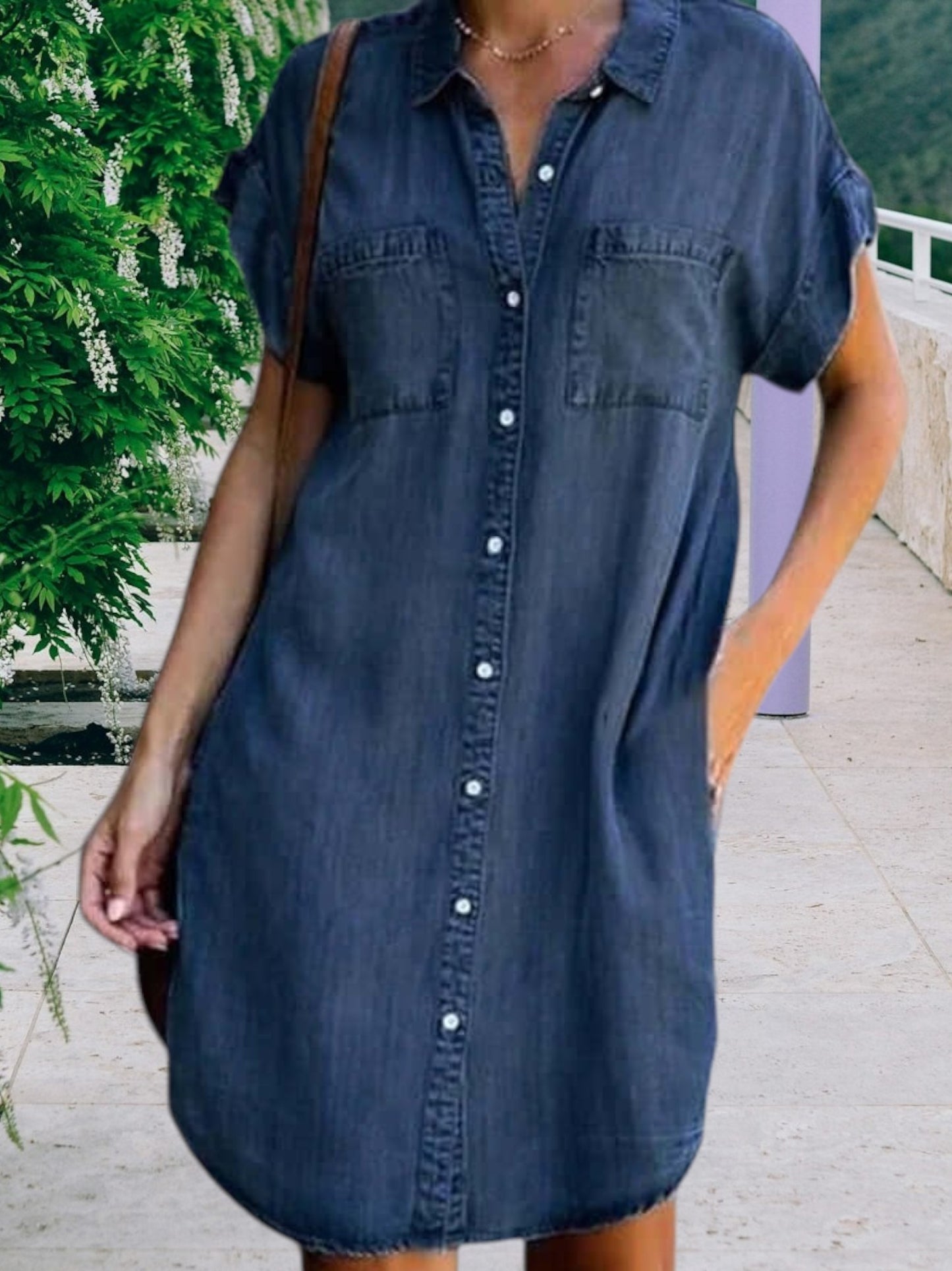 Xenia | Elegant Soft Denim Dress for Women with Flattering Fit and Sleeveless Design | Dark blue