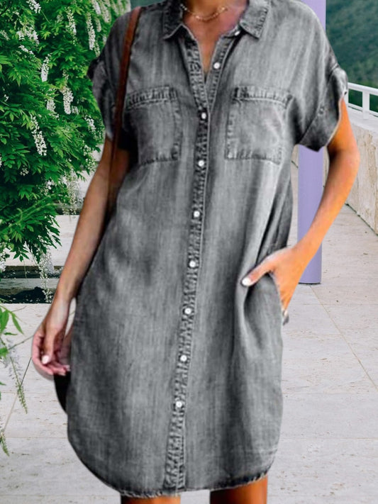 Xenia | Elegant Soft Denim Dress for Women with Flattering Fit and Sleeveless Design | Gray