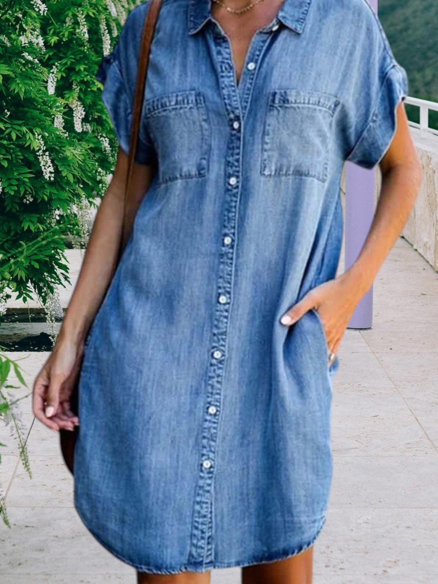 Xenia | Elegant Soft Denim Dress for Women with Flattering Fit and Sleeveless Design | Light blue