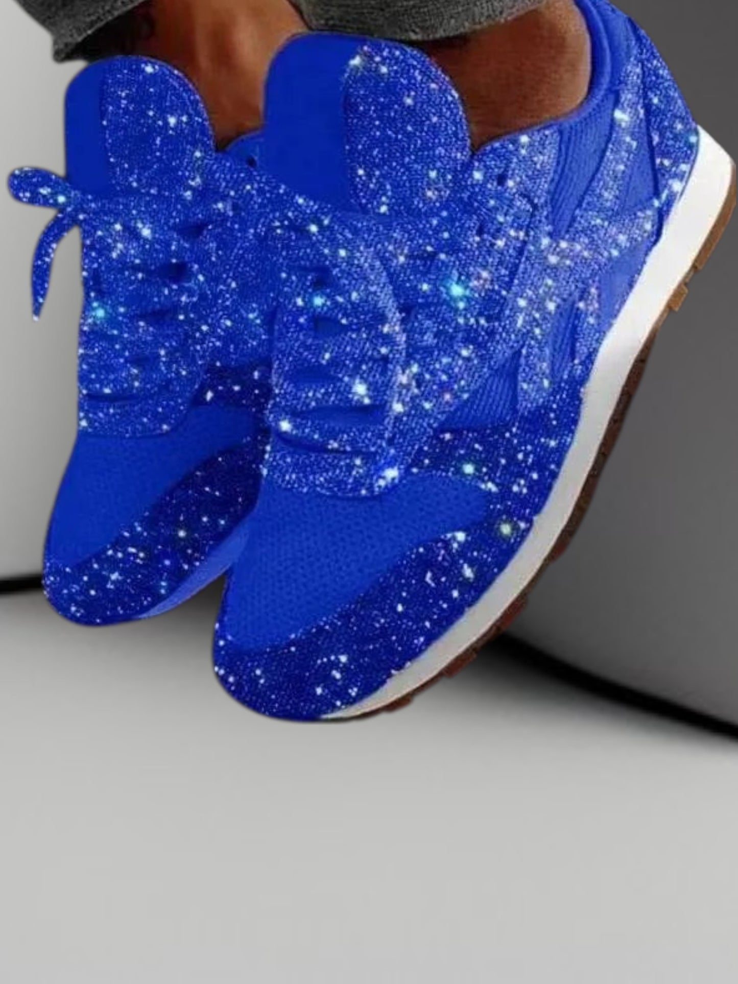 Xyla | Women's Casual Glitter Shoes with Sequins and Lace-up Closure, Medium Heel | Blue